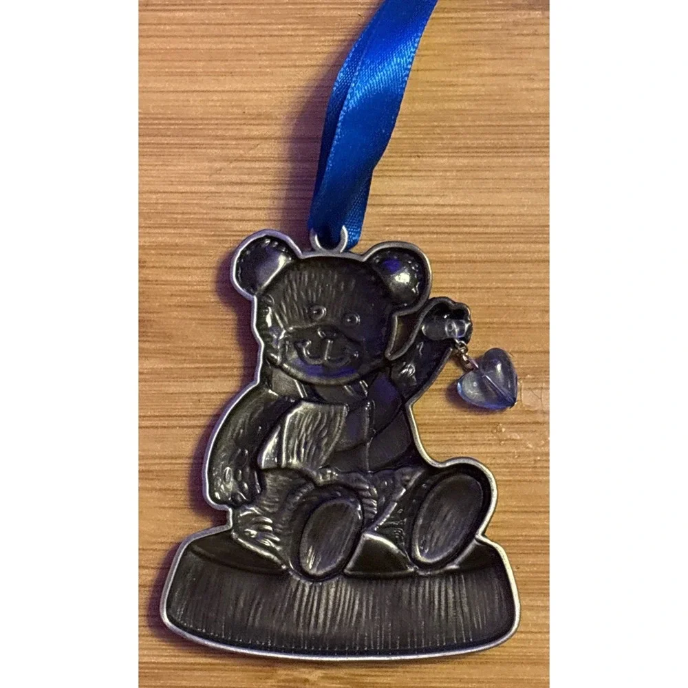 NEW September Birth Month Teddy‎ Bear Blue Enamel Silver Tone Ornament